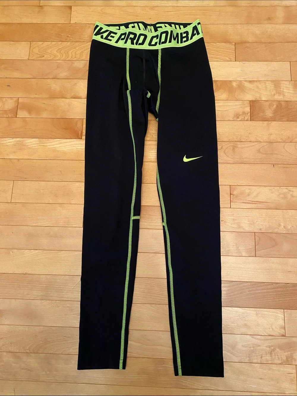 Nike Black Compression Leggings with Neon Green Accents